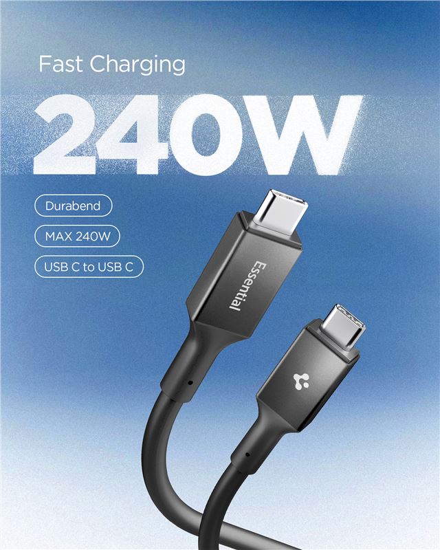 Cablu Spigen Essential USB C la USB C 240W, 1.2m, negru (iPhone 17 Pro Max, ACA09461) by www.silkase.ro